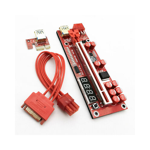 Райзер «B&P» PCE164P-N10 V014-PRO Red PCI-Ex1 M --> PCI-Ex16 F (питание Molex, 2х6pin) райзер bpcable pce164p n09 ver009s plus адаптер pci ex1 m