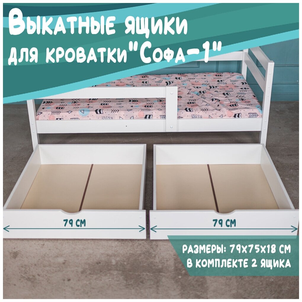 Выкатные ящики для кровати Софа - 1, цвет белый, 160х80