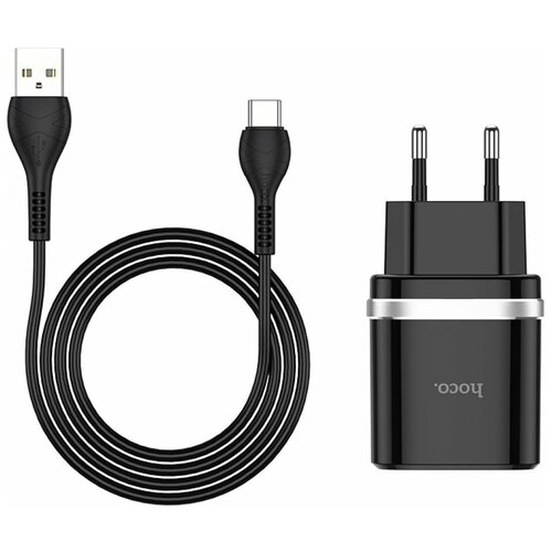 Сетевая зарядка HOCO C12Q Smart + кабель USB Type-C, черный сетевое быстрое зарядное устройство для телефона с кабелем tipe c скоростная зарядка для андроид samsung huawei xiaomi meizu