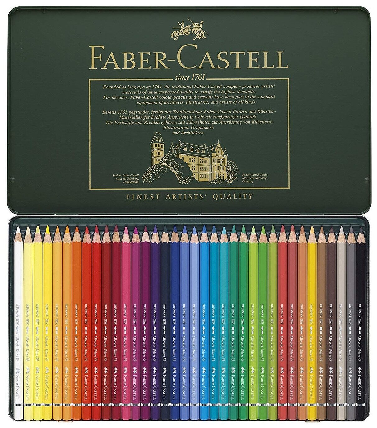 Карандаши цветные акварельные художественные FABER-CASTELL "Albrecht Durer", 36 цветов, металлическая коробка