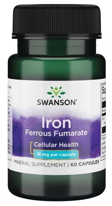 Капсулы SWANSON Iron Ferrous Fumarate, 100 г, 18 мг, 60 шт.