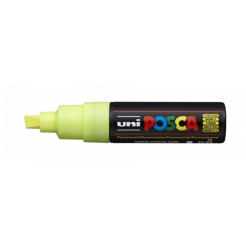 маркер posca pc 8k флуоресцентно жёлтый до 8 0 мм скошенный наконечник f2 Маркер UNI POSCA PC-8K, флуоресцентно-жёлтый, до 8.0 мм, скошенный наконечник