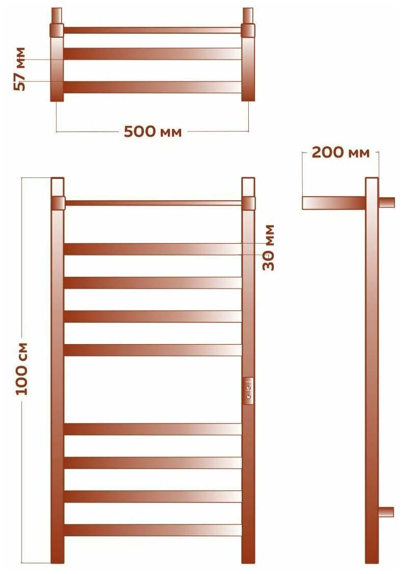 Полотенцесушитель электрический профильный с полкой BAU Hotel Shelf 50х100, 8 планок, универсальный, белый полуматовый - фотография № 7