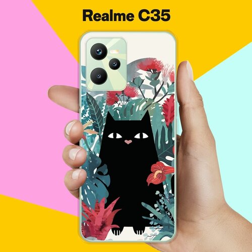 Силиконовый чехол на realme C35 Черный кот / для Реалми Ц35 силиконовый чехол на realme c35 чистый кот для реалми ц35