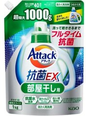 Kao Attack EX Gel Высокоэффективный антибактериальный гель для стирки и сушки в помещении с ароматом зелени 1 кг в мягкой упаковке