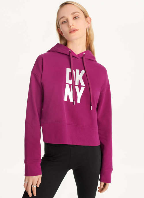 Худи DKNY, силуэт прямой, укороченное, утепленная, без карманов, размер M, фиолетовый, розовый