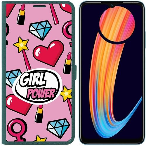 Чехол-книжка Krutoff Eco Book для INFINIX Hot 30i Girl Power (зелёный опал) чехол книжка krutoff eco book для infinix hot 30i girl power зелёный опал