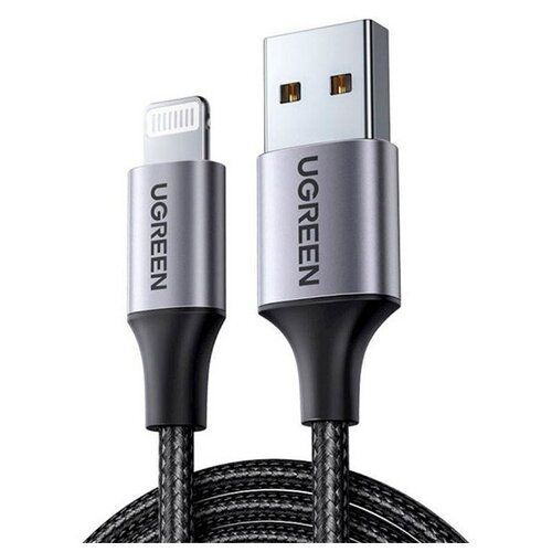Кабель UGREEN US199 60158 USB to Lightning, Apple MFI certified, 2, 4A, в нейлоновой оплётке, 2m, Black