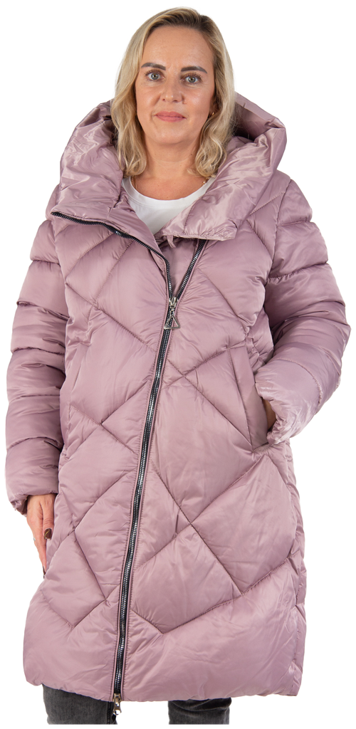 Куртка  MODTEX, женская зимняя, удлиненная, силуэт свободный, капюшон, карманы, размер 56, розовый