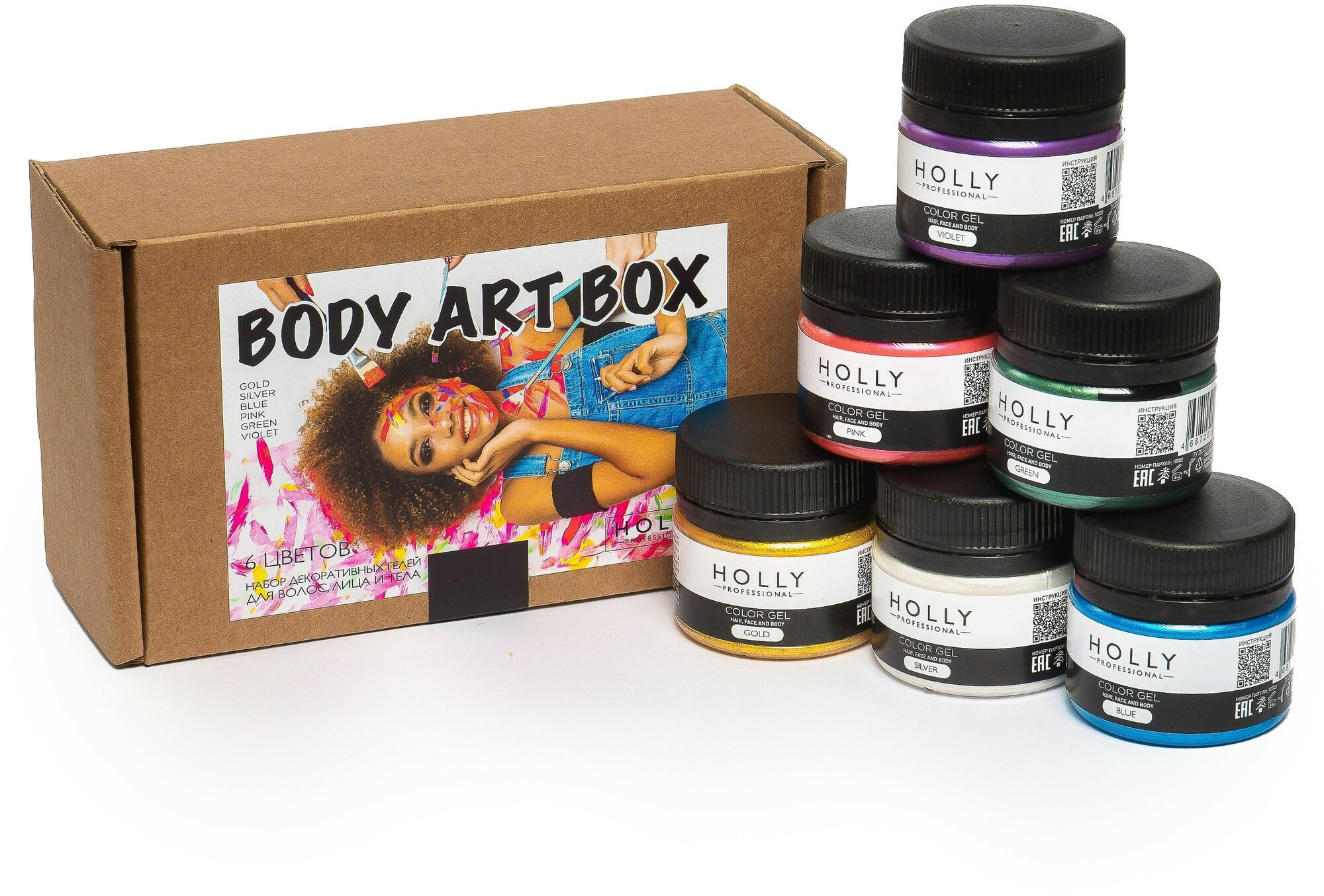 Holly Professional Грим на гелевой основе \ краски для лица и тела BODY ART BOX, 6 шт