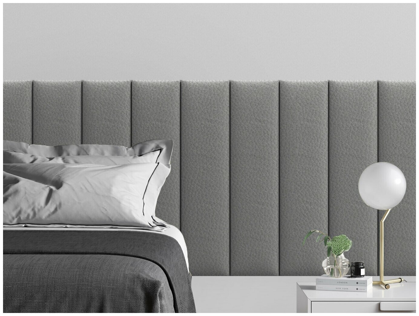 Мягкое изголовье кровати Eco Leather Grey 20х80 см 4 шт.