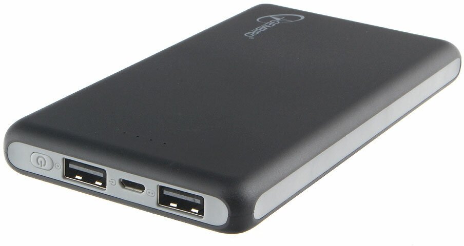 Портативный аккумулятор Gembird GPB-102, 10000 мА/ч, USB1: 2, 1 A, USB2: 2.1 A, черный, 2.4 A Max