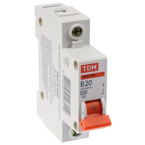 Выключатель автоматический TDM ВА47-63, 1п, 20 А, 4.5 кА, В, SQ0218-0040