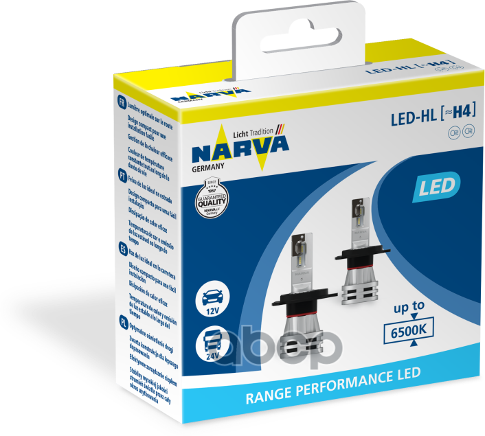 Лампа Светодиодная Н4 12/24V 24W P43t-38 Range Performanse Led 6500К Комплект 2Ш Narva арт. 18032