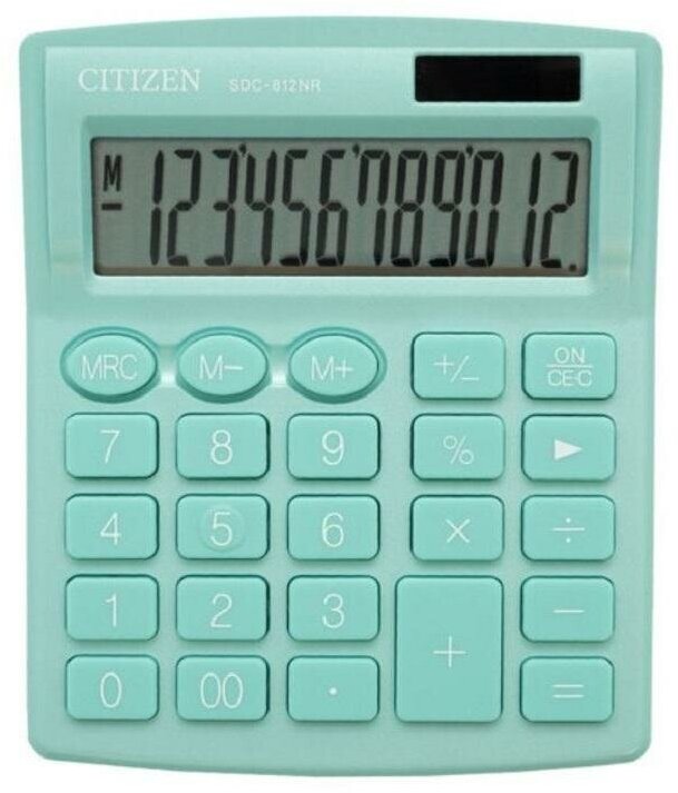 Калькулятор настольный Citizen 12 разр 127*105*21мм 2-е питание зел SDC812NRGNE