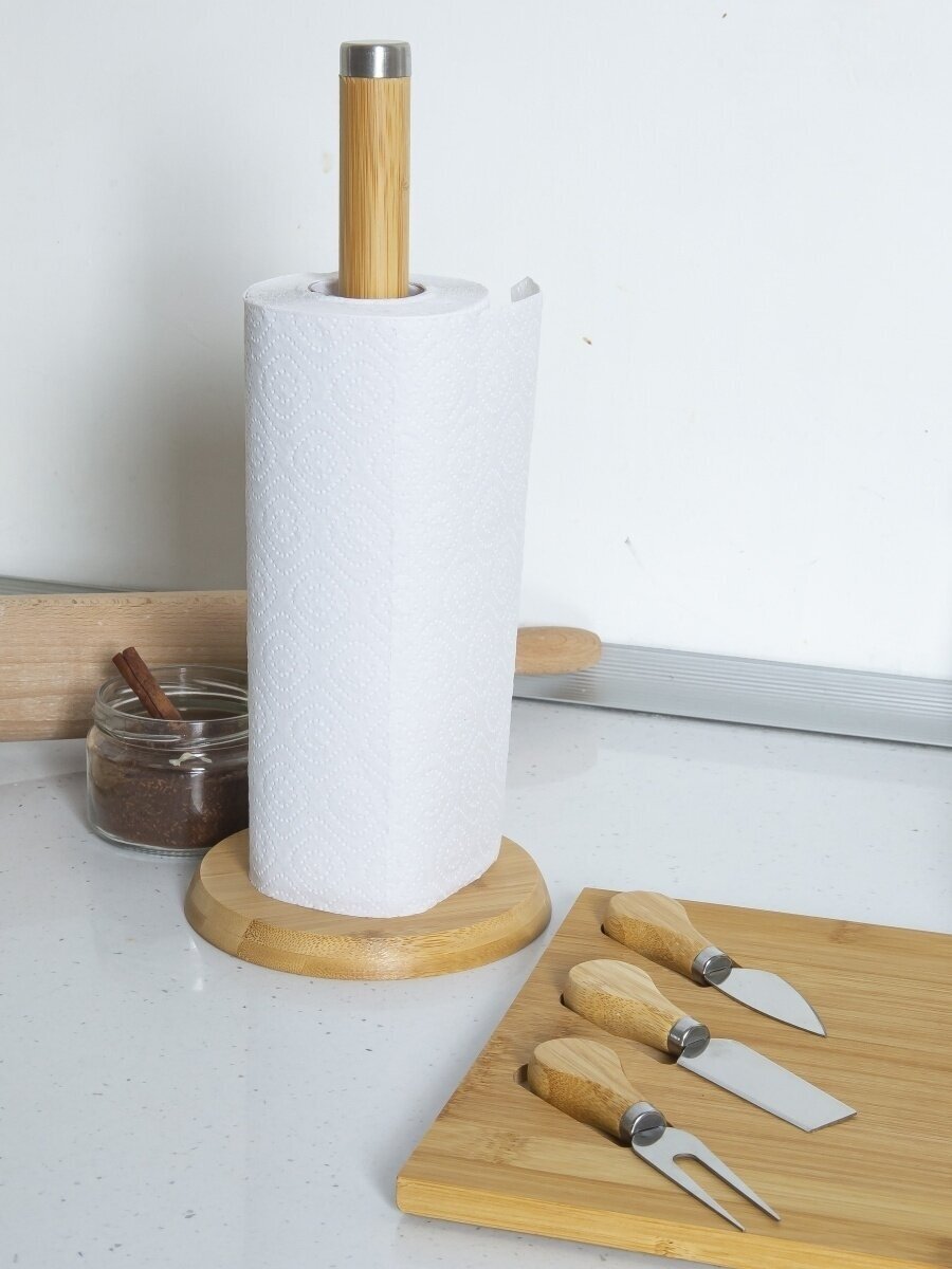 Держатель для бумажных кухонных полотенец подставка бамбук