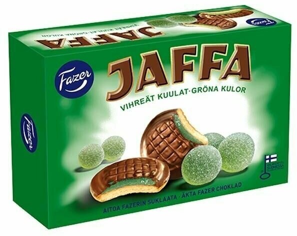 Печенье бисквитное Fazer Jaffa, с мармеладом со вкусом груши, покрытое темным шоколадом, 300 г (из Финляндии)
