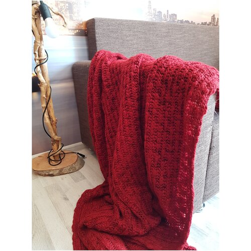 Плед из шерсти альпака/ Бордовый плед 180х130 см