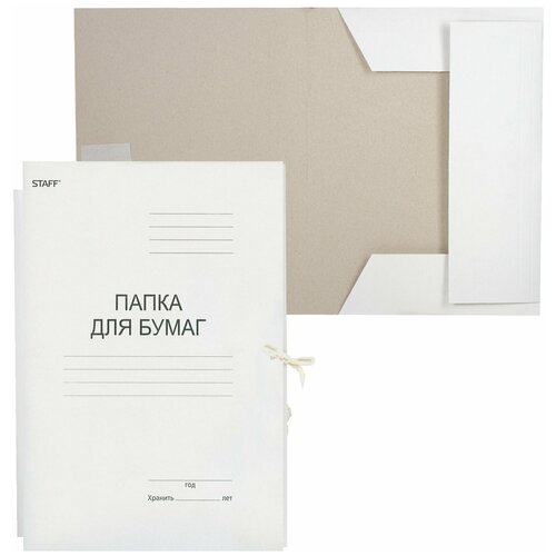 STAFF Папка для бумаг с завязками картонная staff, гарантированная плотность 220 г/м2, до 200 л, 126525, 50 шт. папка обложка дело картон 220 г м2 белый до 200 листов немелованный картон