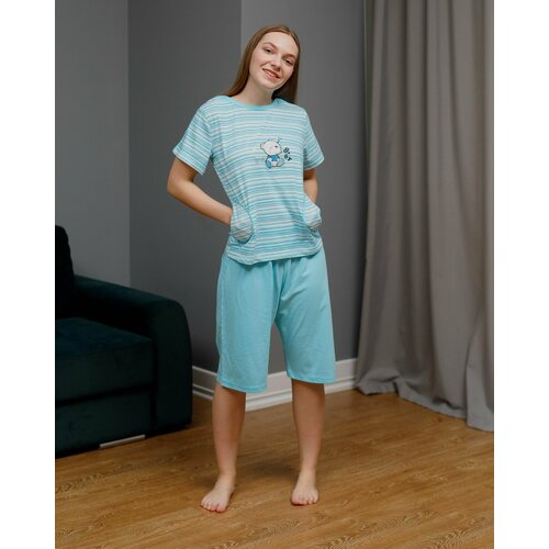 Пижама NUAGE.MOSCOW, бриджи, шорты, футболка, застежка отсутствует, короткий рукав, размер 44, серый