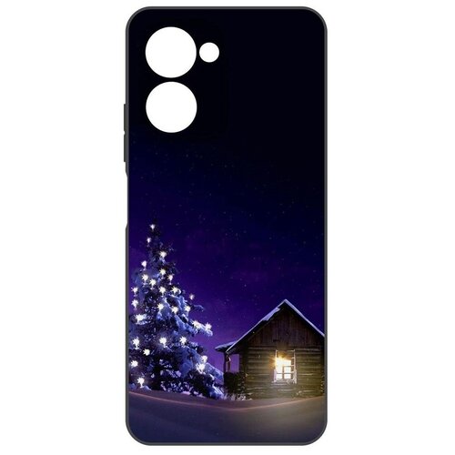 Чехол-накладка Krutoff Soft Case Зимний домик для Realme C33 черный