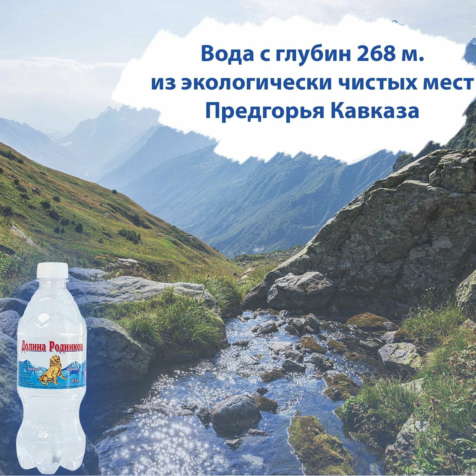 Вода Долина Родников с серебром. Объем 0.5л*12. Ручеек, негазированная, Вода минеральная питьевая природная лечебная, выводит токсины, для детей - фотография № 2