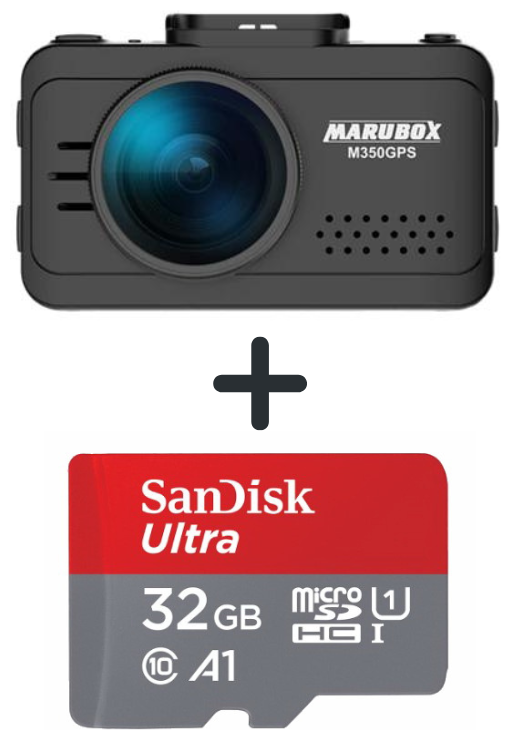 Видеорегистратор с GPS-информатором Marubox M350GPS + SanDisk microSDHC UHS-I 32Gb (120mb/sec)