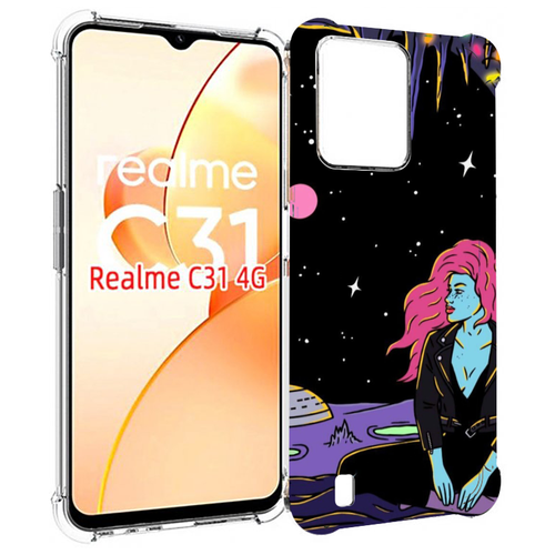 Чехол MyPads девушка с красными волосами в космосе женский для OPPO Realme C31 задняя-панель-накладка-бампер