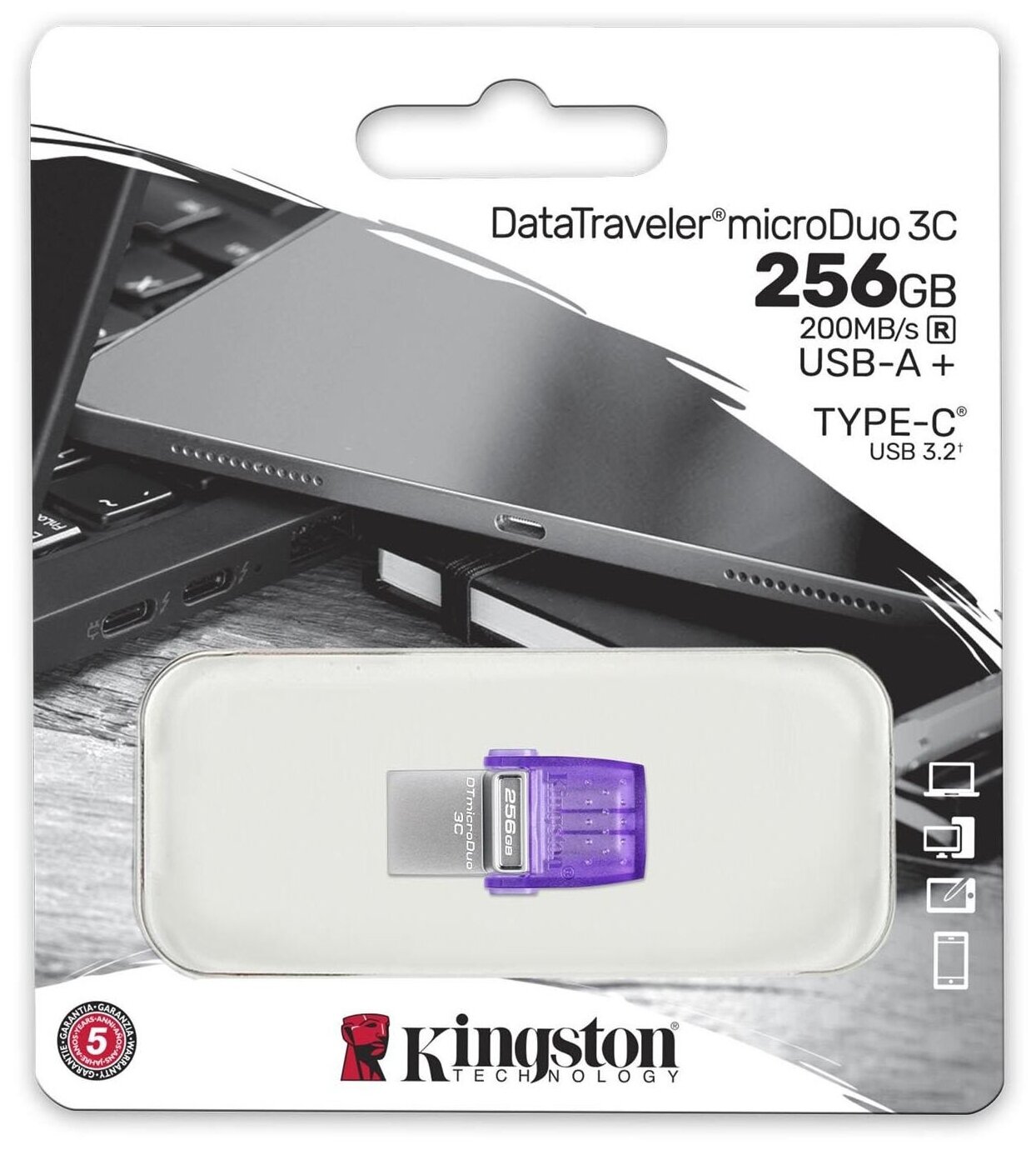 Флешка Kingston DataTraveler microDuo 3C 256ГБ USB3.0 фиолетовый (DTDUO3CG3/256GB) - фото №6