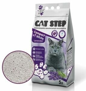 Наполнитель Cat Step комкующийся минеральный Compact White Lavеnder, 5л