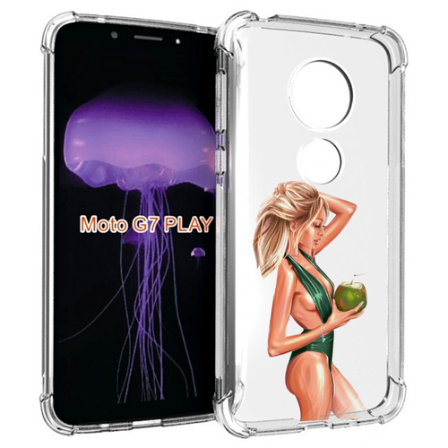 Чехол MyPads девушка-с-кокосом-в-зеленом-купальнике женский для Motorola Moto G7 Play задняя-панель-накладка-бампер
