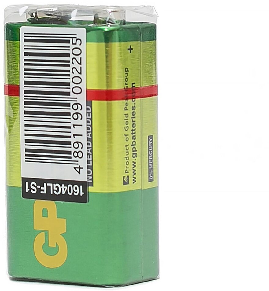 Батарейка солевая GP Greencell Extra Heavy Duty, 6F22-1S, 9В, крона, спайка, 1 шт. 1542529