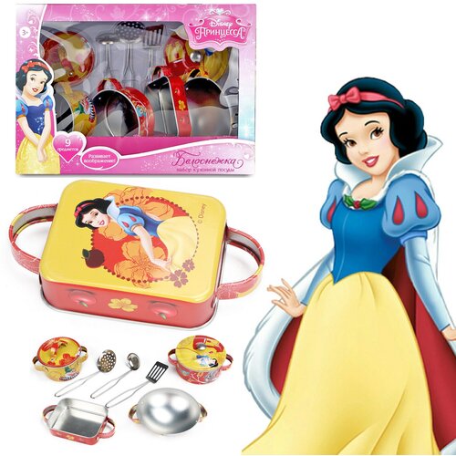 Сюжетно-ролевые игрушки Набор кухонной посуды Disney Принцесса Белоснежка (9 предм, металлич.) сюжетно ролевые игрушки набор посуды столовый 52пр у526 10