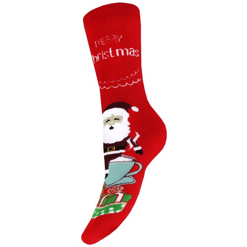 фото Женские носки mademoiselle высокие, махровые, на новый год, размер unica (35-40), красный