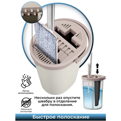 Швабра с отжимом и ведром для полоскания , комплект для уборки и мытья пола
