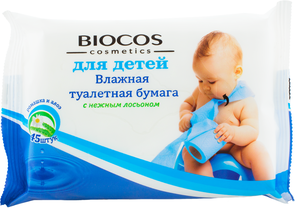 Бумага туалетная BioCos, влажная детская 45 шт - фото №3