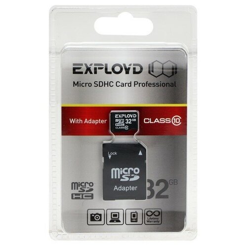Карта памяти Exployd MicroSD, 32 Гб, SDHC, класс 10, с адаптером SD