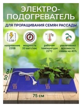 Электроподогреватель ТеплоМакс для проращивания семян рассады 75х50 см