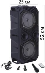 Большая беспроводная портативная Bluetooth блютуз колонка с караоке микрофоном радио светомузыкой мощный переносной музыкальный центр подсветкой AUX