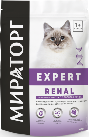 Корм сухой Мираторг Expert для взрослых кошек всех пород при заболеваниях почек, 400 г