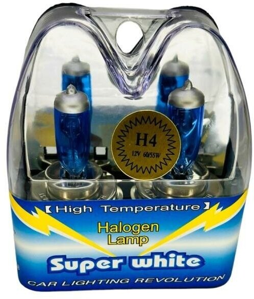 Лампы галогеновые Super White 12V H4 60/55W, (комплект 2 шт.)