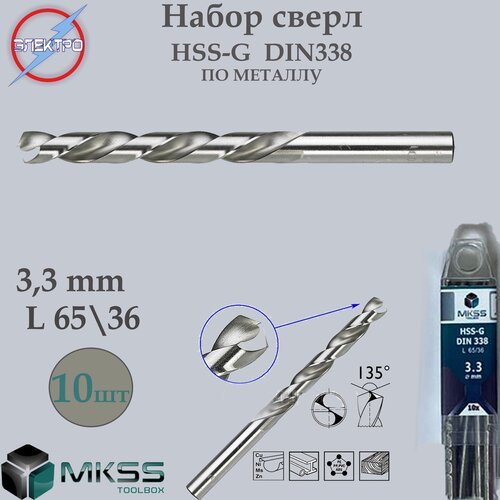 Сверло по металлу, шлифованные HSS-G 3,3мм (10шт)