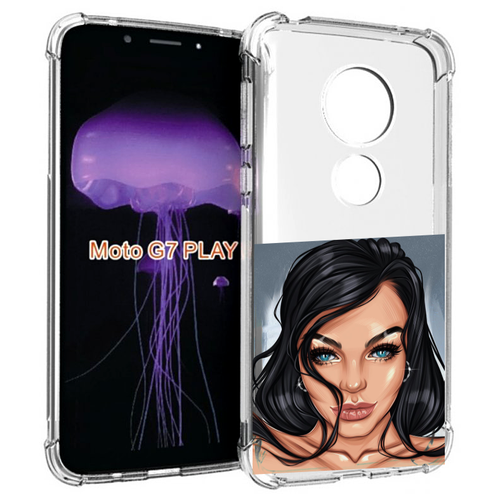 Чехол MyPads голубые-глаза-у-брюнетки женский для Motorola Moto G7 Play задняя-панель-накладка-бампер
