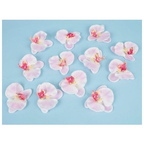 Искусственные цветки орхидеи фаленопсис розово-белые, 10 см, 12 шт. в упаковке, для декора
