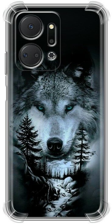 Дизайнерский силиконовый с усиленными углами чехол для Хонор Х7а / Huawei Honor X7a Лесной волк