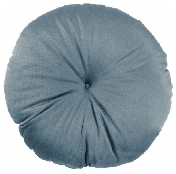 фото Подушка круглая D37 с пуговицей бархат серо-голубой