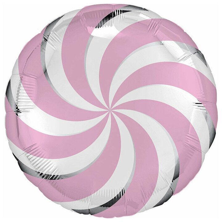 Воздушный шар из фольги. Леденец, круг, розовый (18'/46 см, RUS)