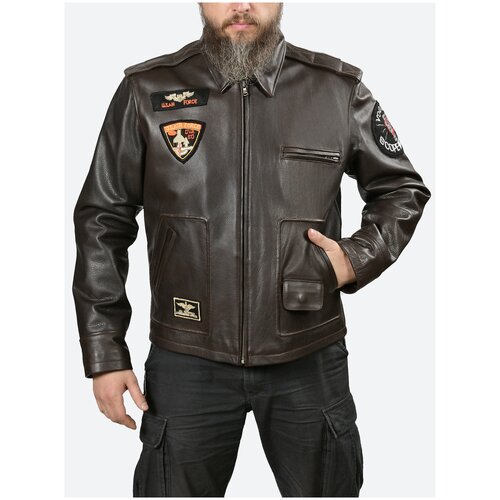 фото Мужская кожаная куртка route66 с нашивками, mrt, xl, коричневая route 66