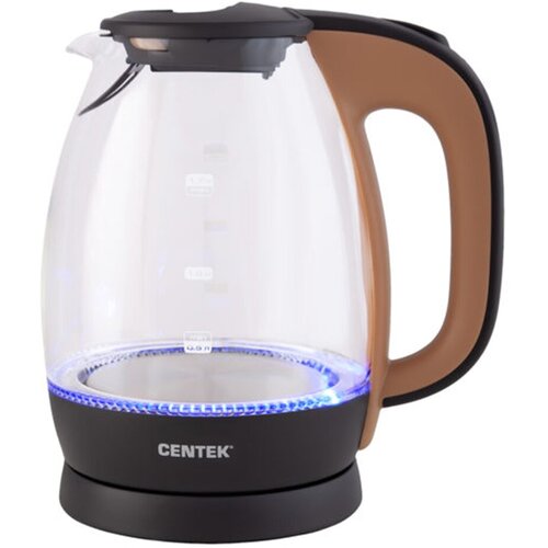 Стеклянный чайник электрический Centek CT-0056, 1,7 л, пластик бежевый/кофе чайник centek ct 0041 black 2 0л 2200вт открывание кнопкой внутренняя подсветка