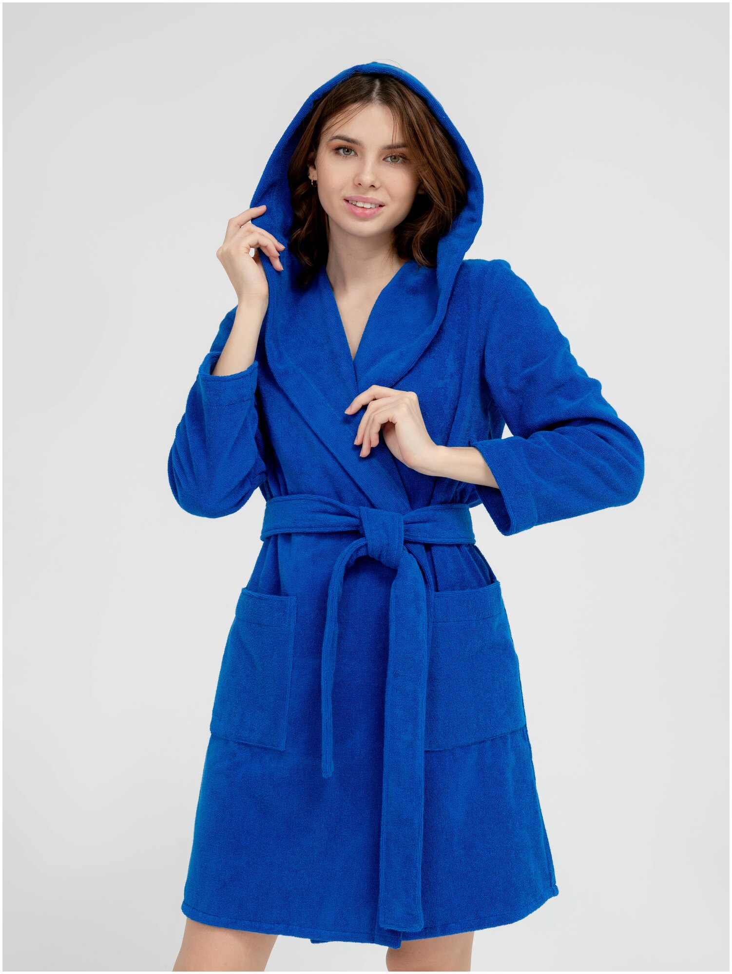 Женский махровый укороченный халат с капюшоном Росхалат - фотография № 2